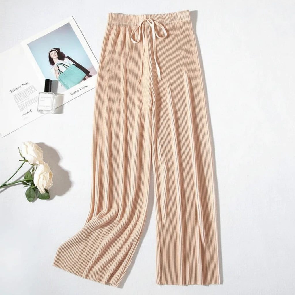 Pantaloni Plissé a Gamba Larga Eleganti