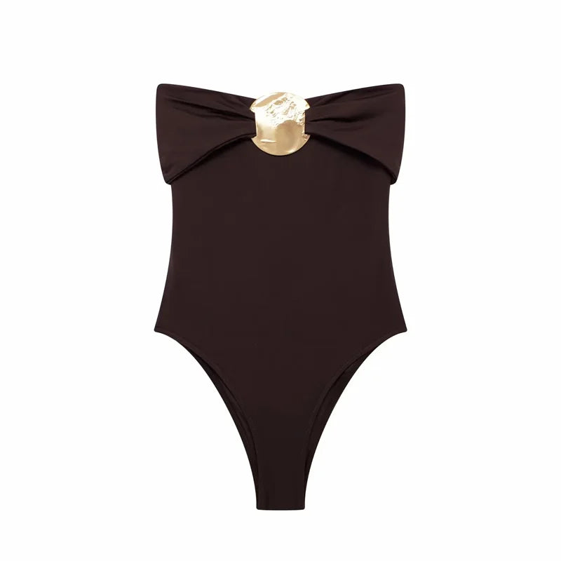 Body Donna a Fascia Nero con Dettaglio Gioiello