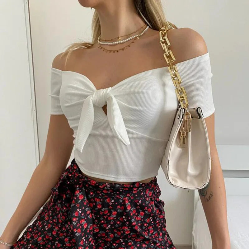 Crop Top Femme Croisé avec Nœud