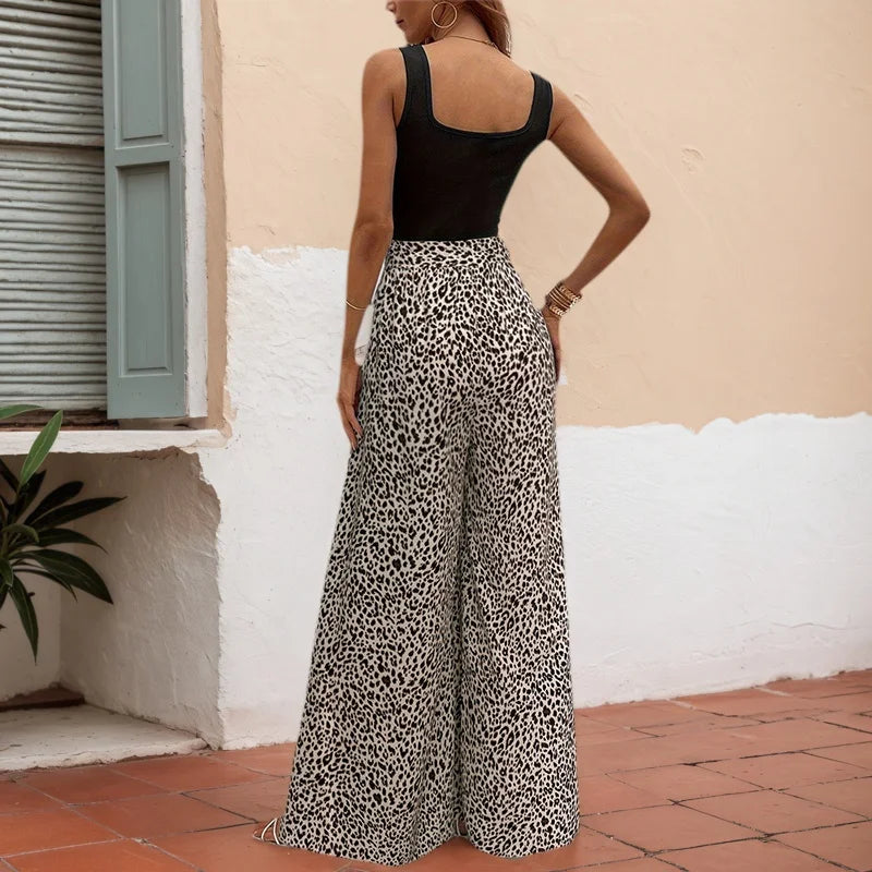 Pantaloni da donna sexy con stampa leopardata a gamba larga