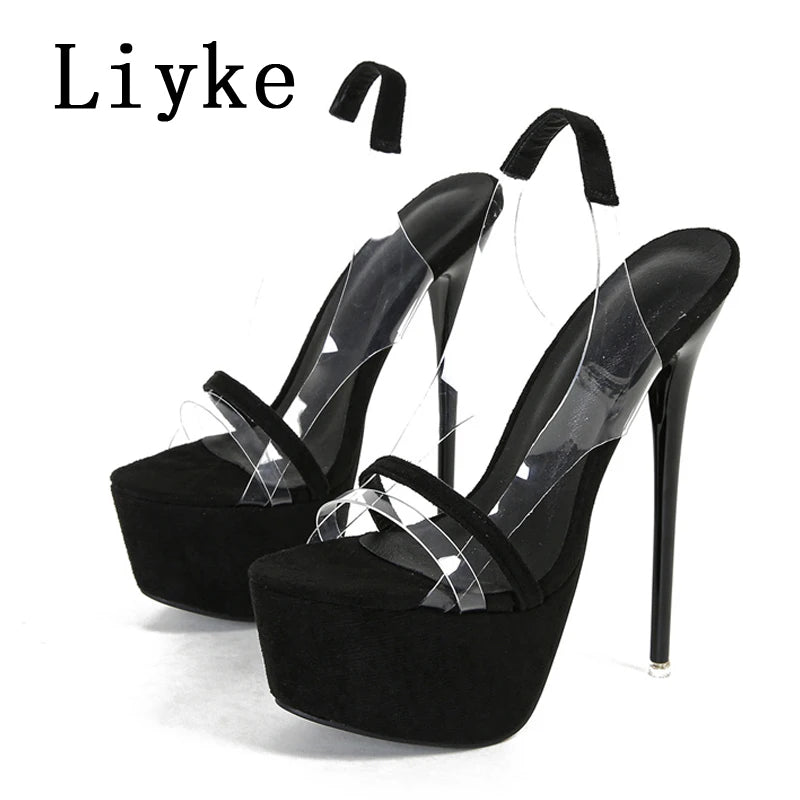 Sandales Femme Talon Aiguille Python avec Plateforme et Bande Transparente