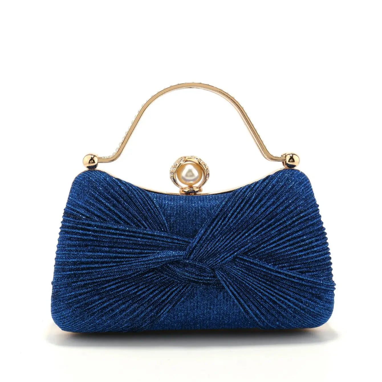 Borsa Clutch da Cerimonia Plissettata con Manico Dorato