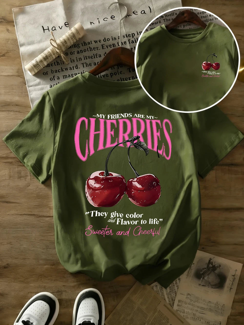 T-shirt in Cotone Bianca con Stampa "Cherries"