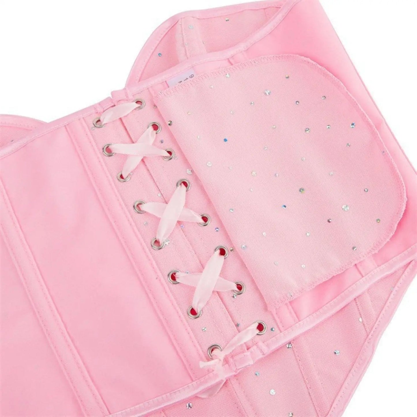 Top Corsetto Rosa Glitter con Scollo a Cuore e Stringhe Posteriori - Rosboutiquechic