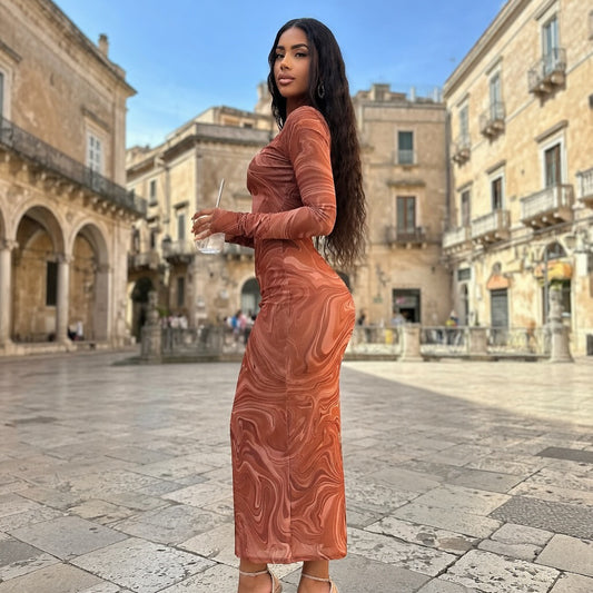 Abito Donna Sfumato in Mesh con Stampa Astratta