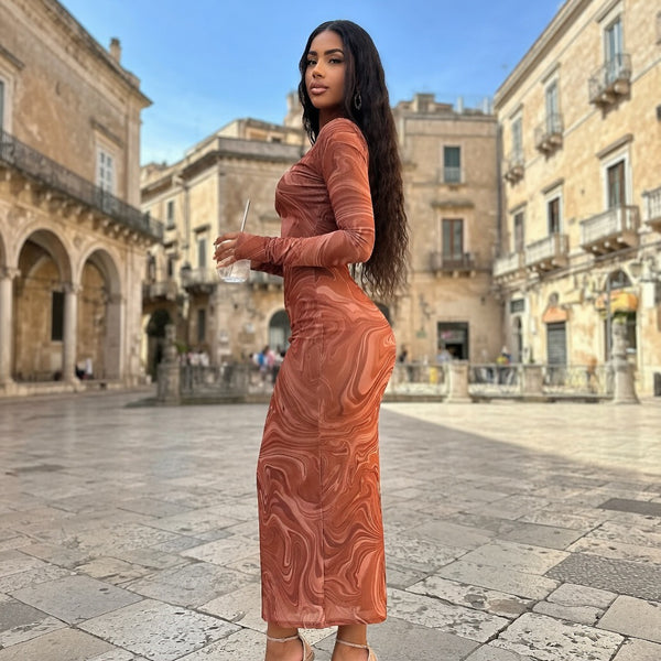 Abito Donna Sfumato in Mesh con Stampa Astratta