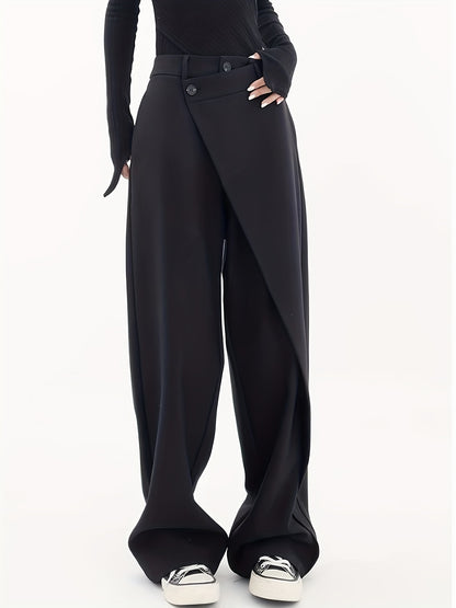Pantaloni Donna a Gamba Larga con Chiusura Asimmetrica
