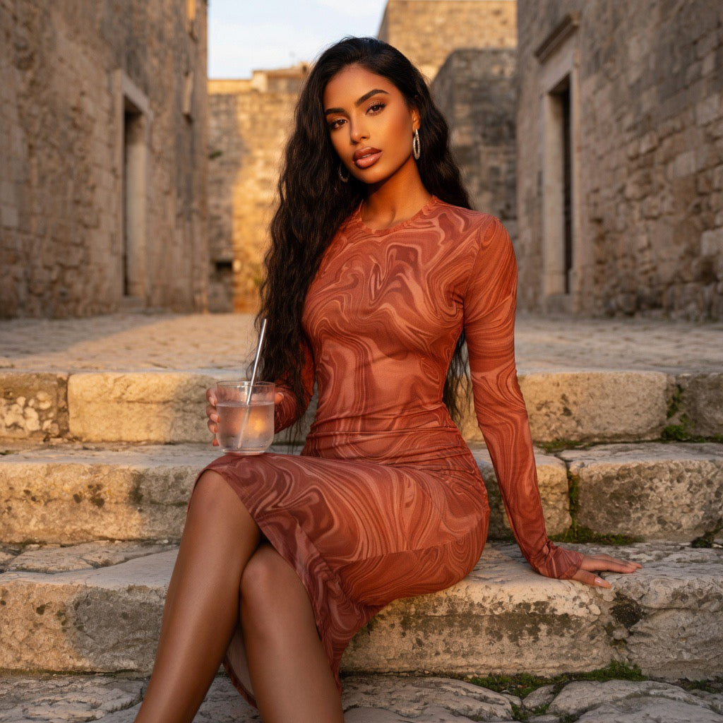 Women's Ombré Abstract Print Mesh Dress