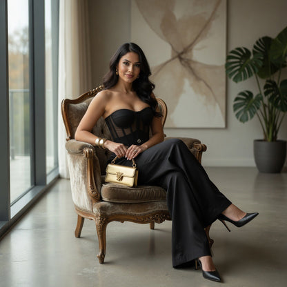 Completo Elegante Donna: Corsetto Bustier e Pantaloni a Gamba Larga