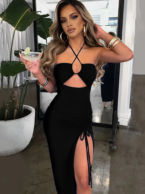 Abito Nero Bodycon con Cut-out e Spacco Laterale