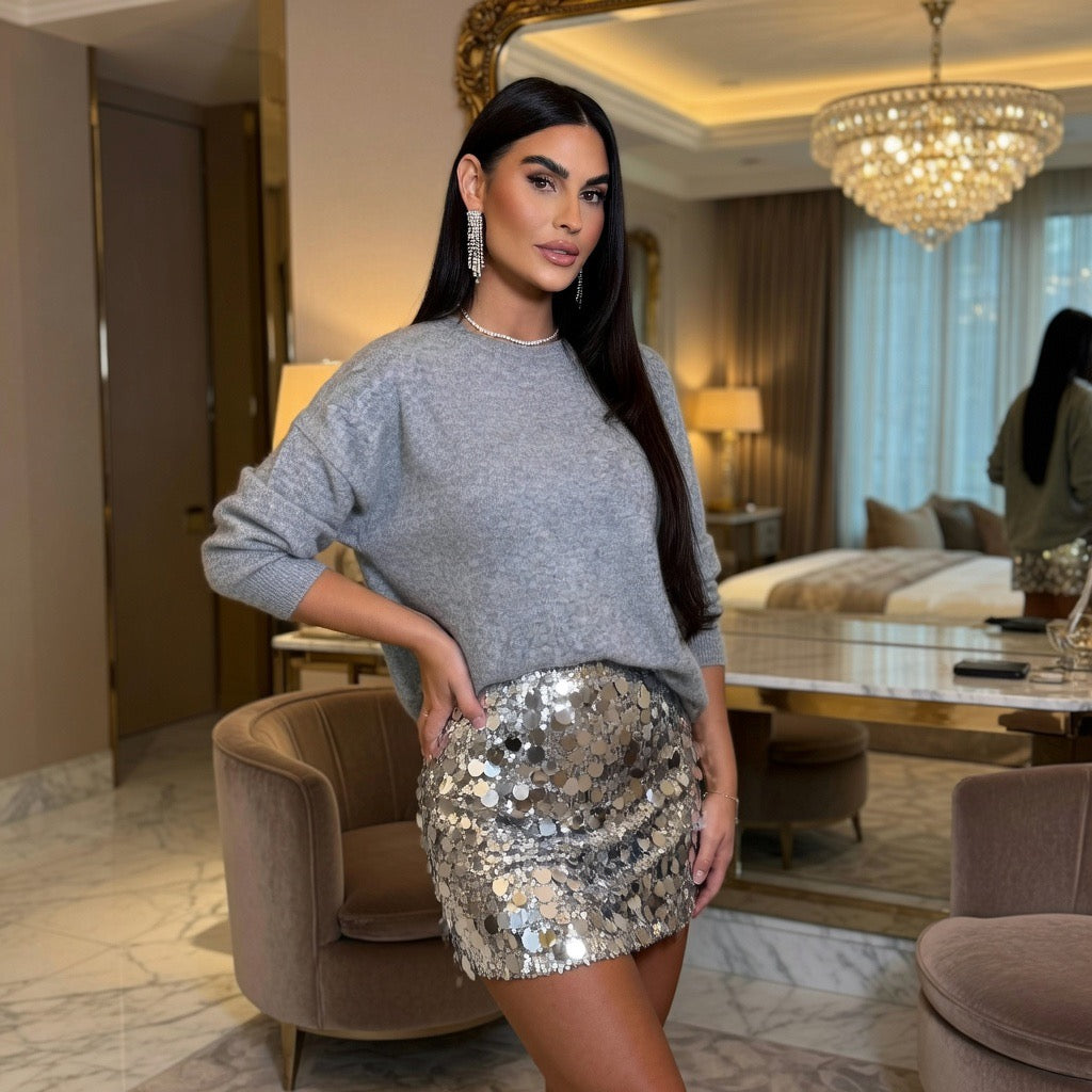 Minigonna di Paillettes a Vita Alta Donna