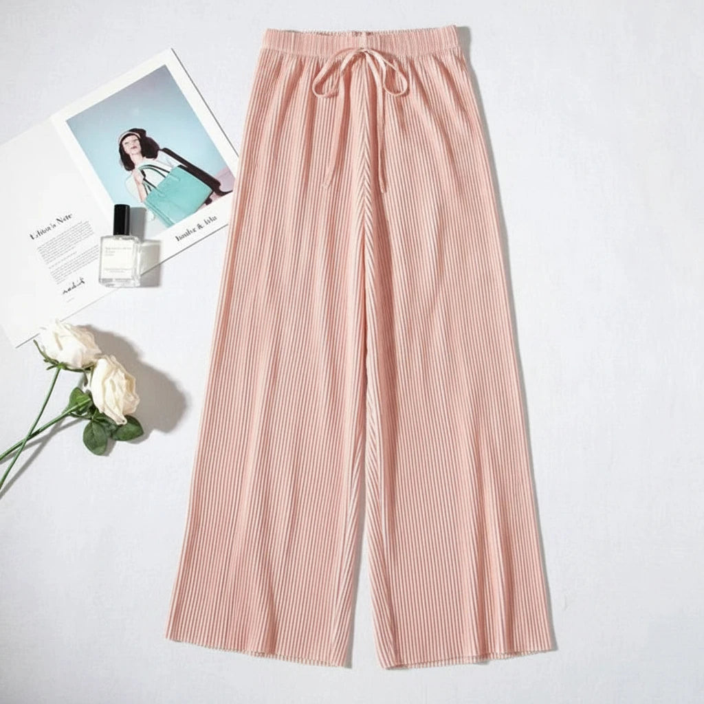 Pantaloni Plissé a Gamba Larga Eleganti