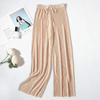 Pantaloni Plissé a Gamba Larga Eleganti