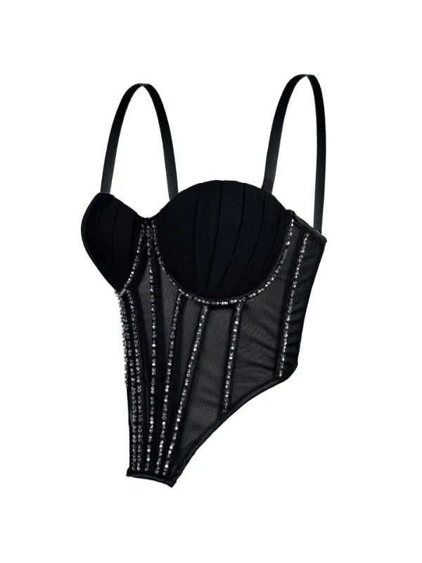 Body Corsetto Nero con Strass e Brillantini