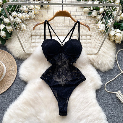 Body Corsetto in Pizzo Floreale con Stringhe Laterali