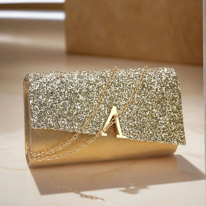 Borsa Clutch Rigida Glitter con Chiusura Geometrica