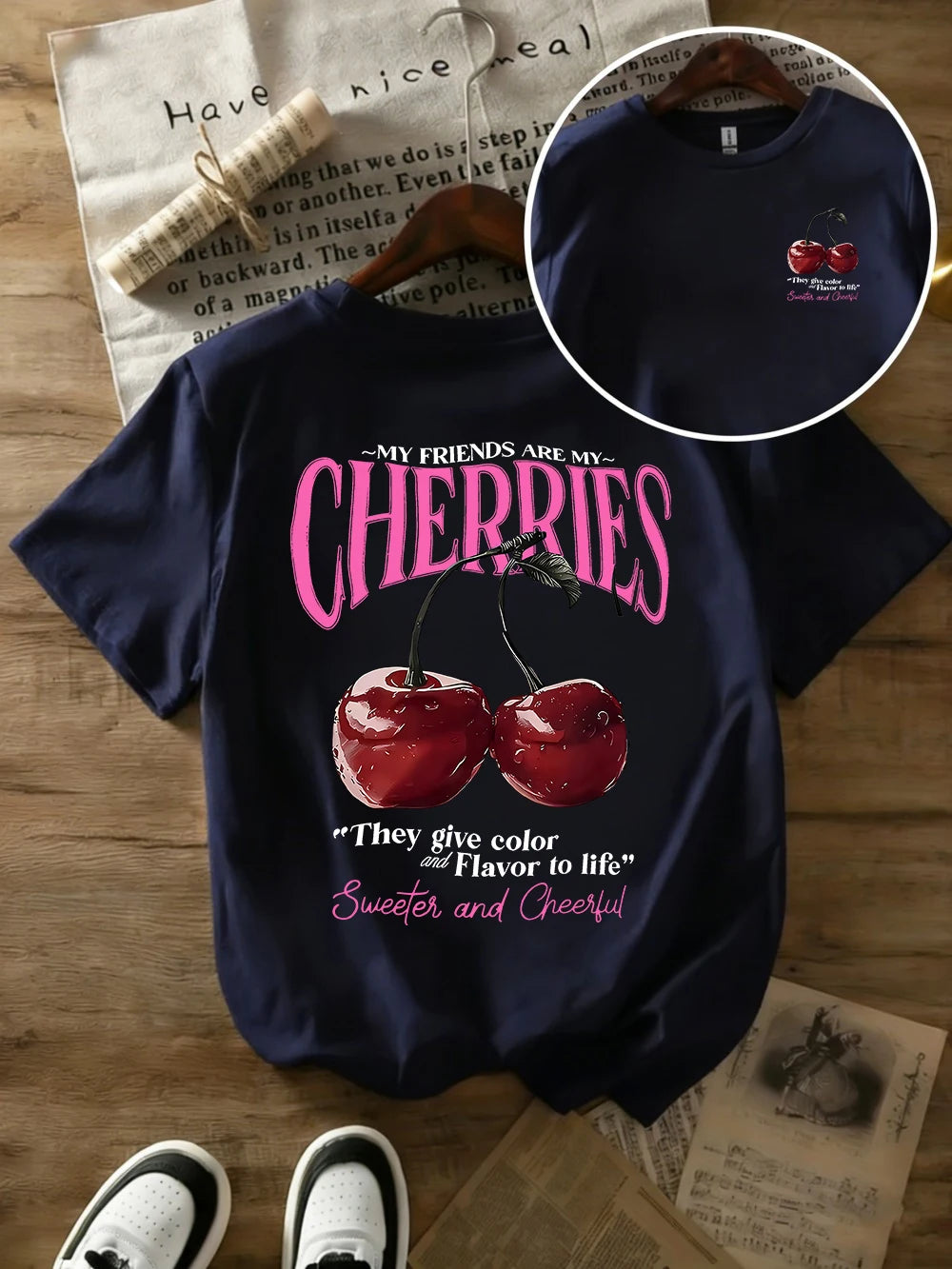 T-shirt in Cotone Bianca con Stampa "Cherries"