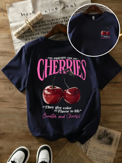 T-shirt in Cotone Bianca con Stampa "Cherries"