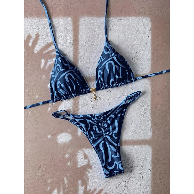 Bikini a Triangolo con Stampa Etnica Colorata