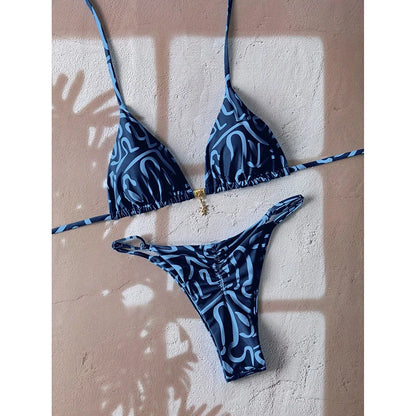 Bikini a Triangolo con Stampa Etnica Colorata