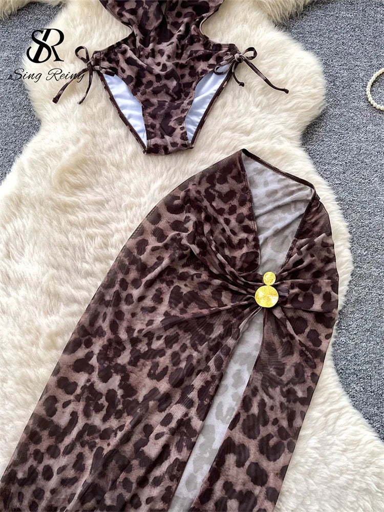 Set 2 Pezzi Mare | Costume Leopardato + Gonna con Spacco