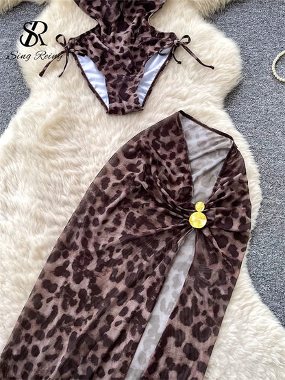 Set 2 Pezzi Mare | Costume Leopardato + Gonna con Spacco