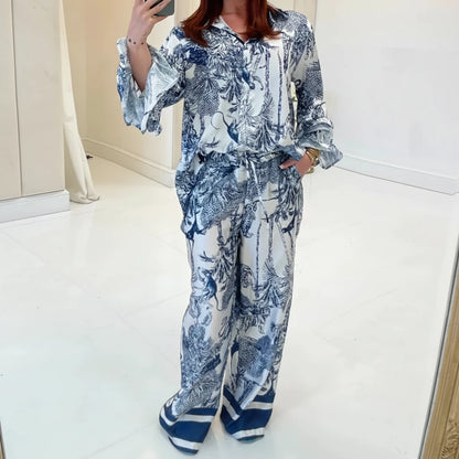 Completo Coordinato Camicia e Pantalone Palazzo Stampa Toile