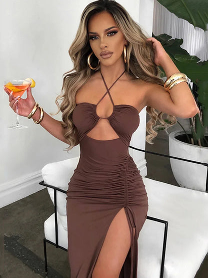 Robe élégante avec fente et découpes - Robe de soirée sexy pour femme