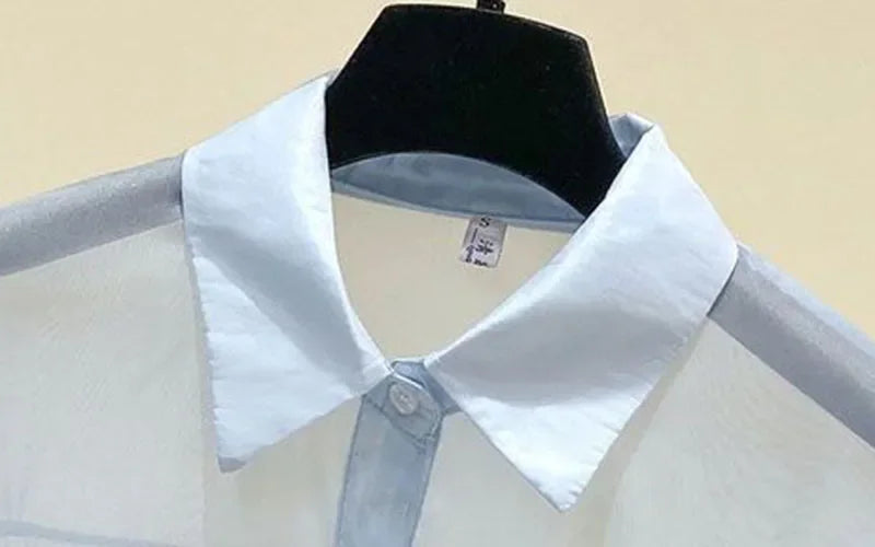 Camicia Oversize in Organza Trasparente con Polsini a Fiocco