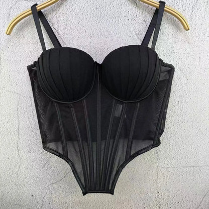 Body Corsetto Nero con Strass e Brillantini