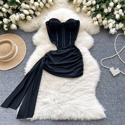 Abito Americano Sexy Nero con Top a Tubino e Cut-out Vita