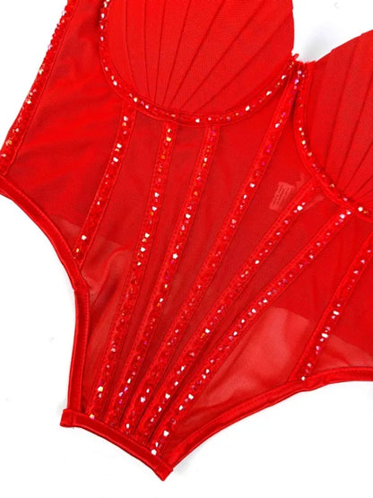 Body Corsetto Nero con Strass e Brillantini
