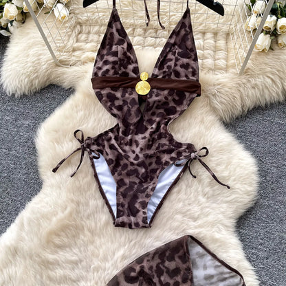 Set 2 Pezzi Mare | Costume Leopardato + Gonna con Spacco