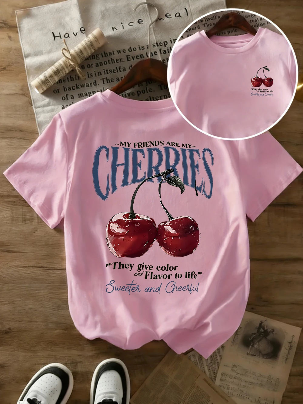 T-shirt in Cotone Bianca con Stampa "Cherries"