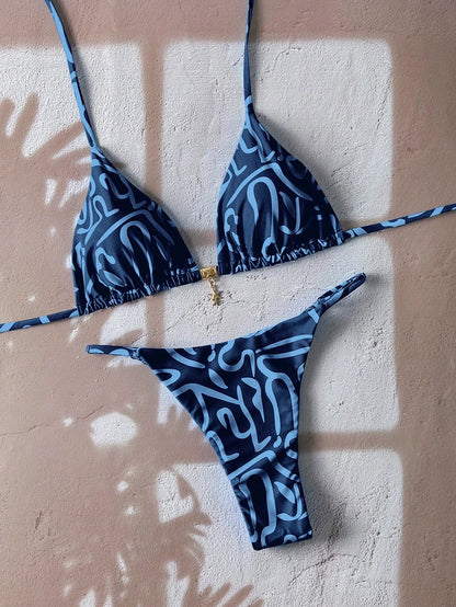 Bikini a Triangolo con Stampa Etnica Colorata
