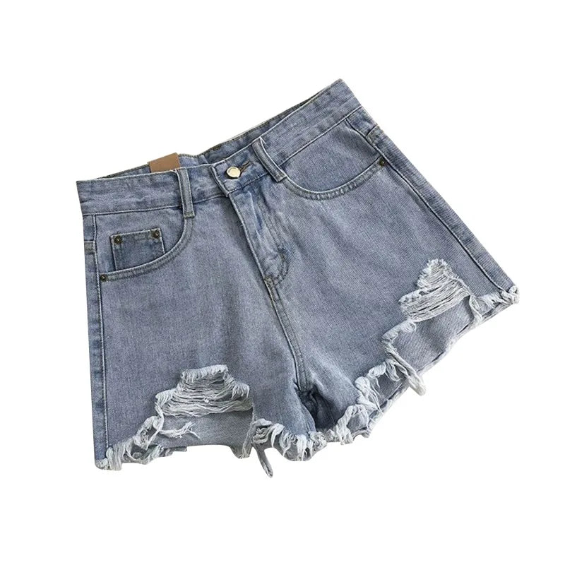 Pantaloncini Jeans Vita Alta Strappati - Shorts Denim Distressed in Vari Colori