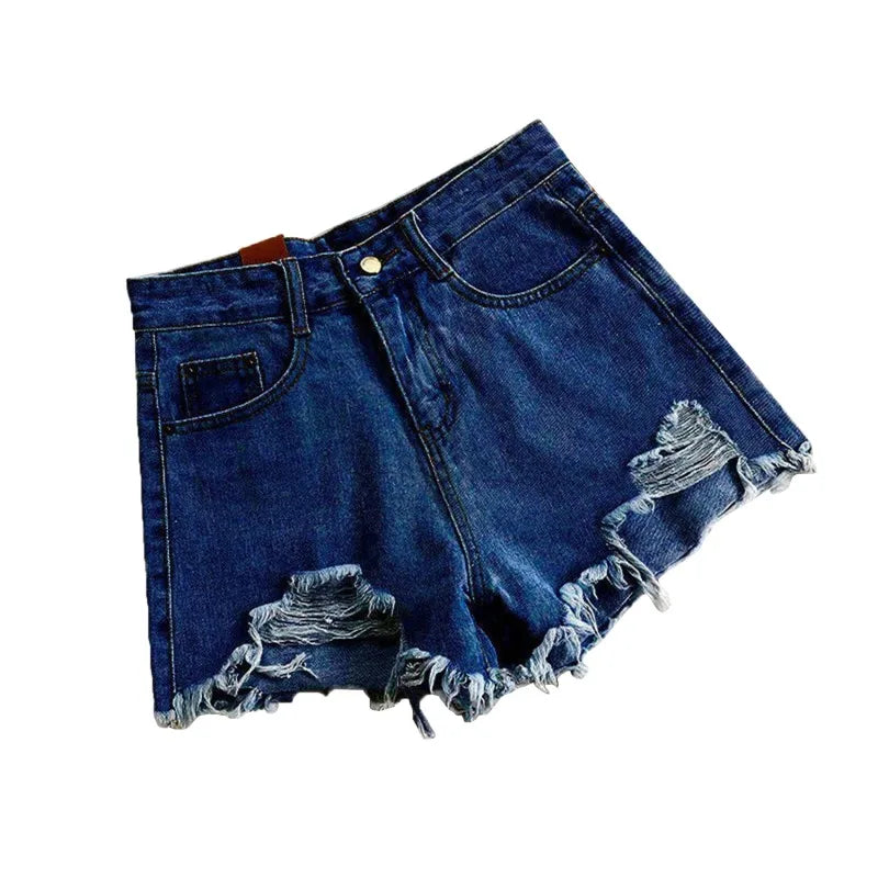 Pantaloncini Jeans Vita Alta Strappati - Shorts Denim Distressed in Vari Colori
