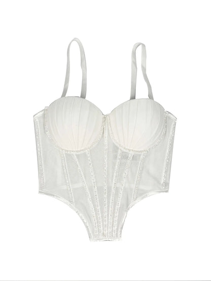 Body Corsetto Nero con Strass e Brillantini