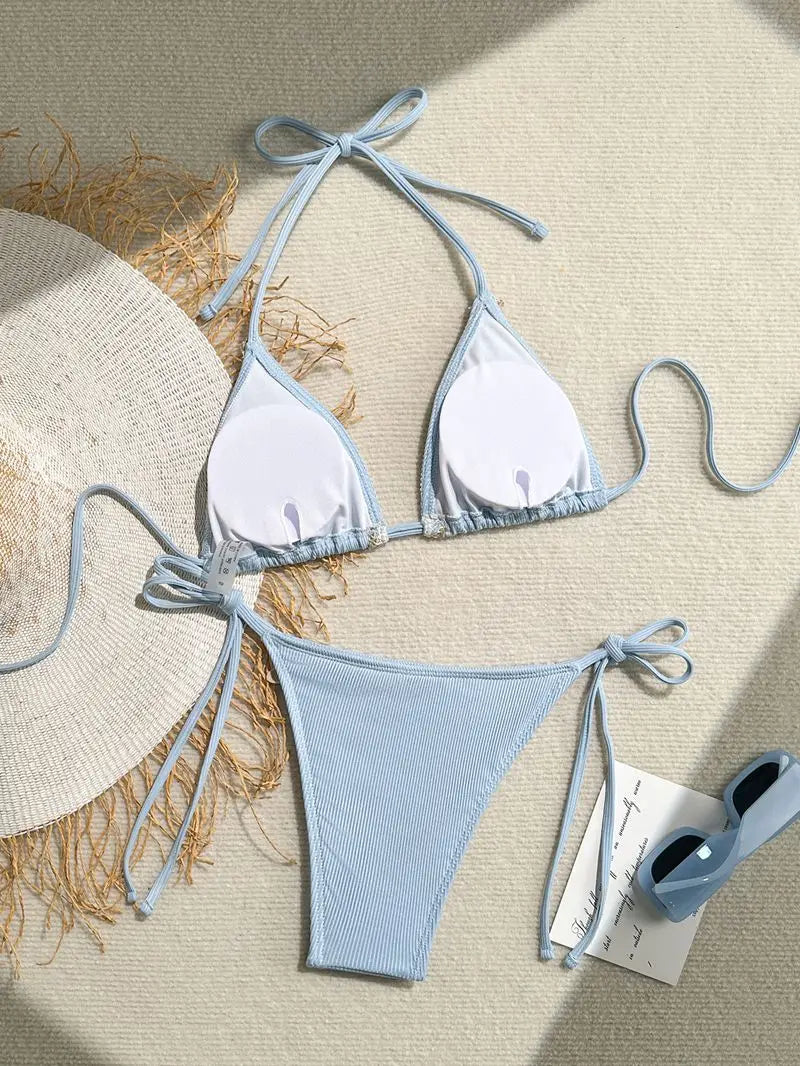 Bikini a Triangolo "Ocean Pearl" con Conchiglie e Perline
