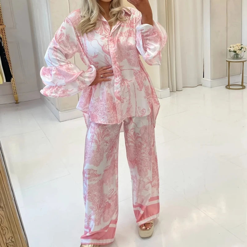Completo Coordinato Camicia e Pantalone Palazzo Stampa Toile