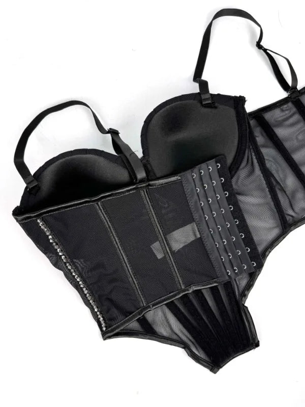 Body Corsetto Nero con Strass e Brillantini