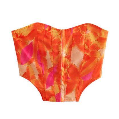 Top Bustier e Minigonna a Portafoglio con Stampa Astratta