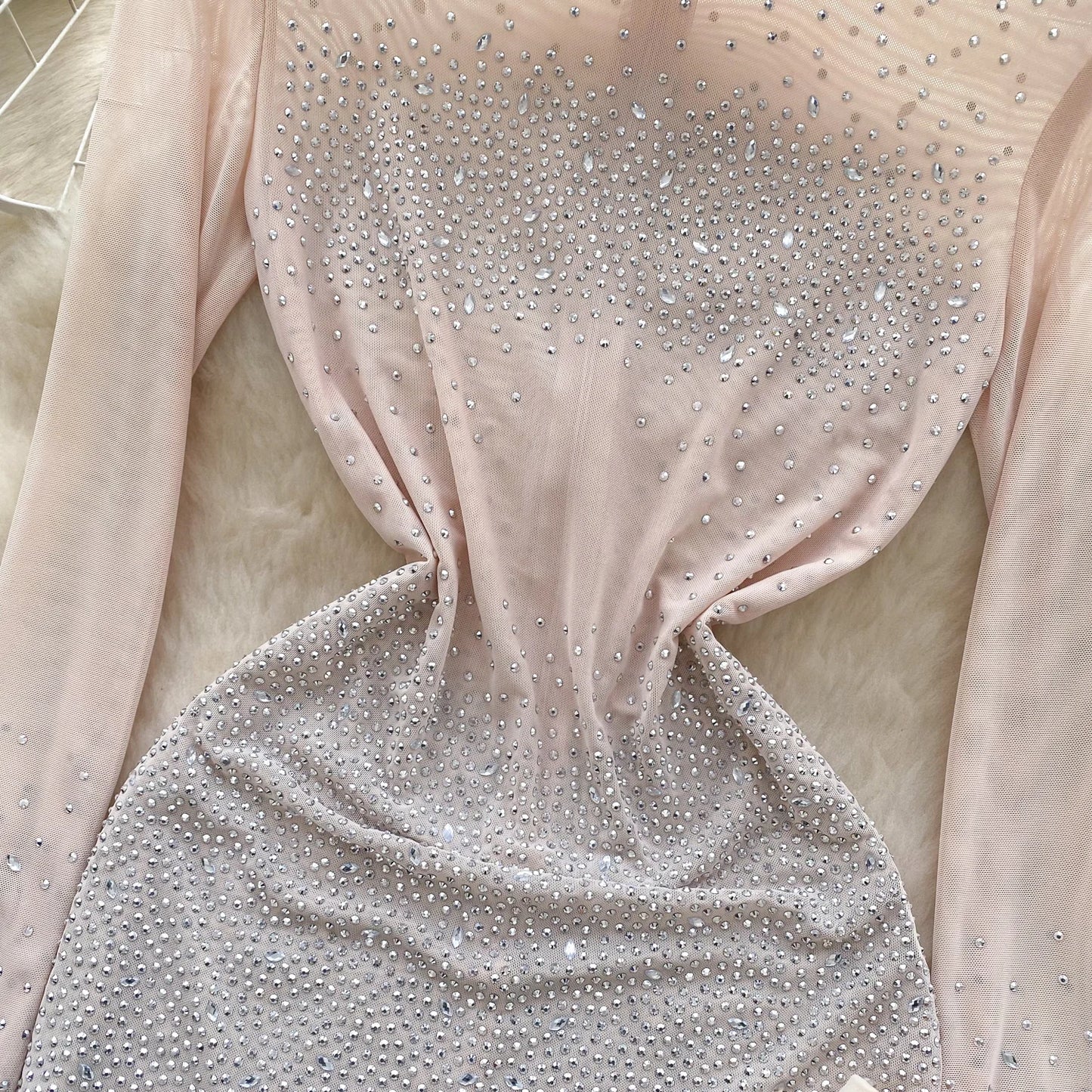 Set Coordinato Top a Maniche Lunghe e Shorts con Strass e Brillantini