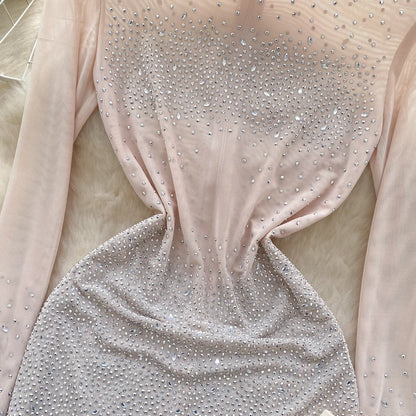 Set Coordinato Top a Maniche Lunghe e Shorts con Strass e Brillantini