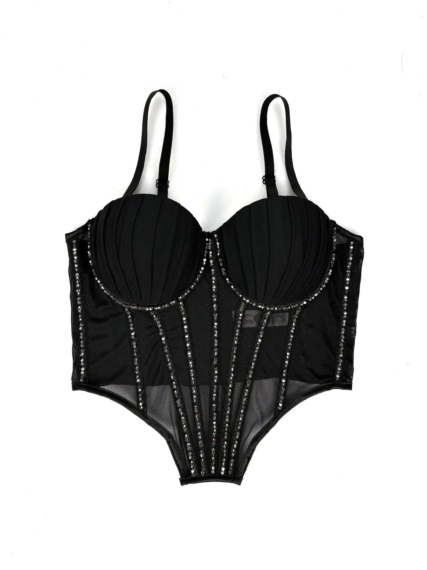Body Corsetto Nero con Strass e Brillantini