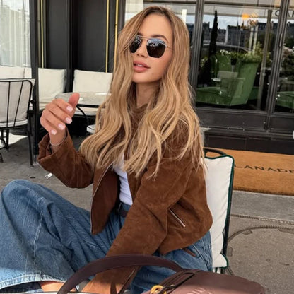 Giacca in Camoscio Donna Marrone Cognac
