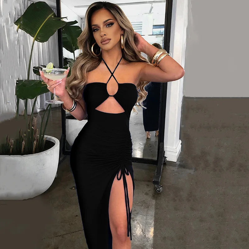 Robe élégante avec fente et découpes - Robe de soirée sexy pour femme
