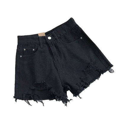 Pantaloncini Jeans Vita Alta Strappati - Shorts Denim Distressed in Vari Colori