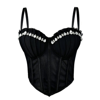 Body Corsetto Nero con Strass e Brillantini