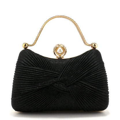 Borsa Clutch da Cerimonia Plissettata con Manico Dorato